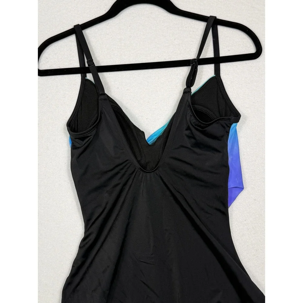 Embrace Your Curves‎ One Piece Swimsuit Womens Medium Blue Purple Ombre Ruched